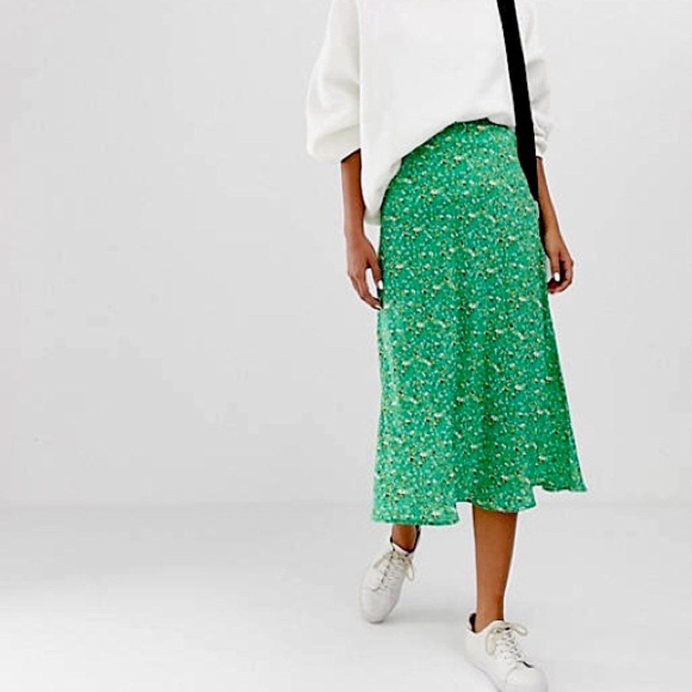 Whistles green ditsy blossom midi skirt